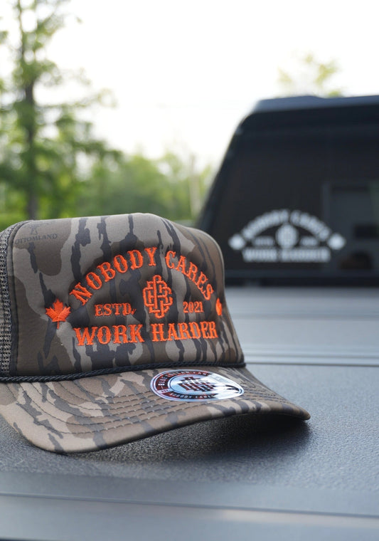 Bottomland Camo Blue Collar Foam Trucker Hat — Limited Edition - Blue Collar Canada