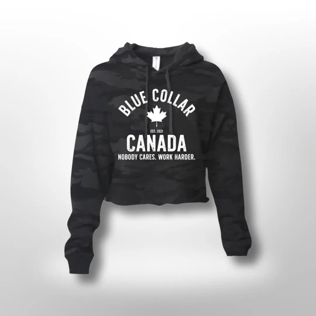 Work Harder Cropped Hoodie - Blue Collar Canada